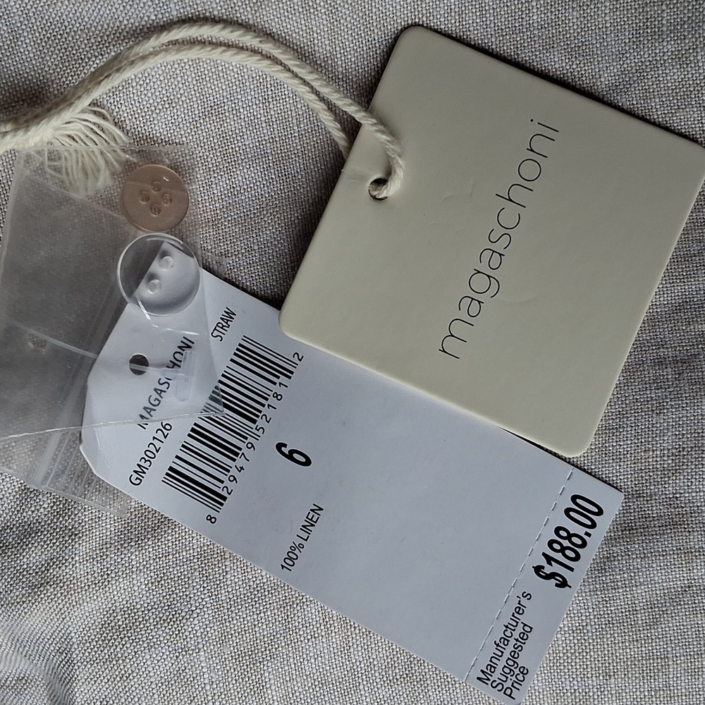 Magaschoni 100% Linen Elegant Cream Wrap Dress Size 6 - Picture 11 of 13